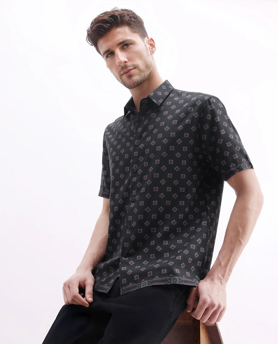 Men black half sleeves shirt