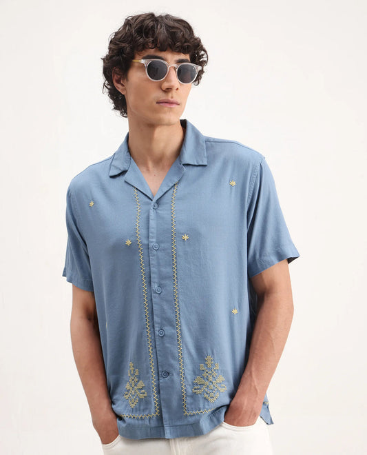 Men blue causal shirt