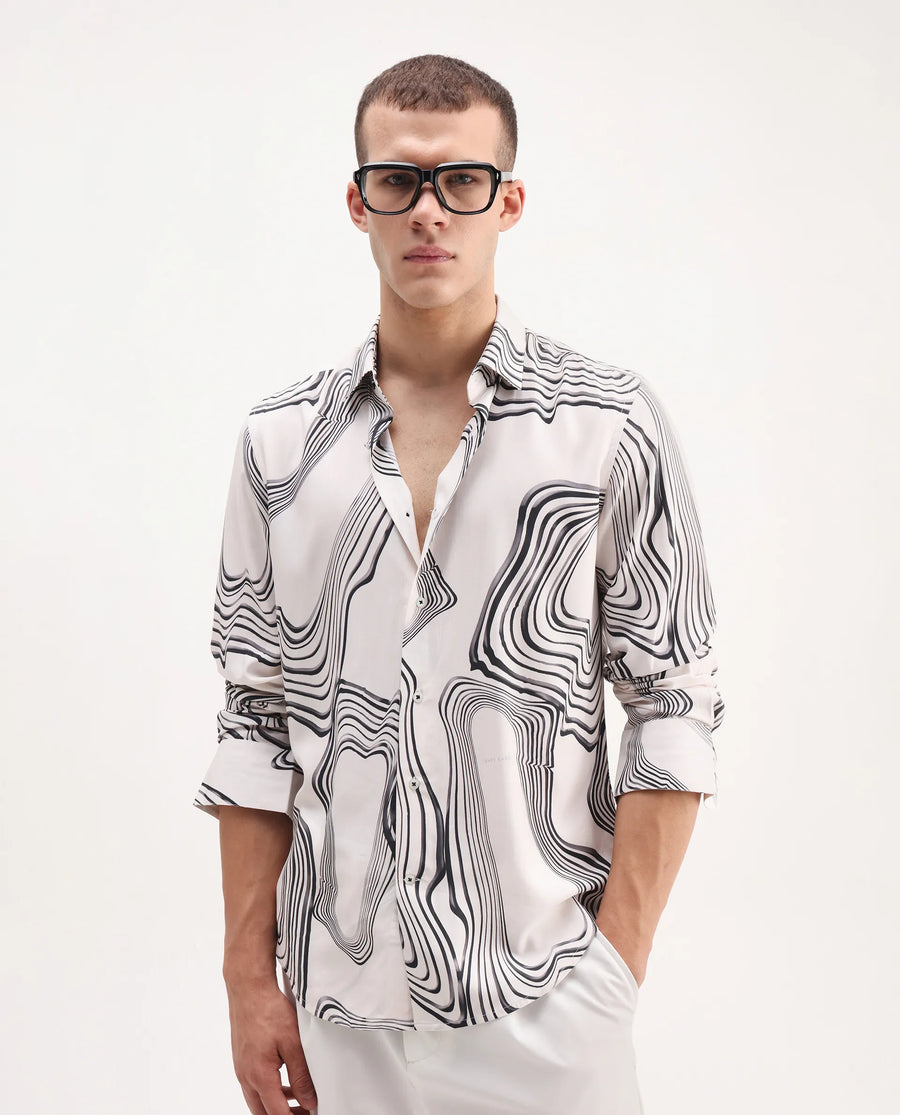 Men white printed shirt