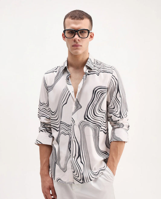 Men white printed shirt