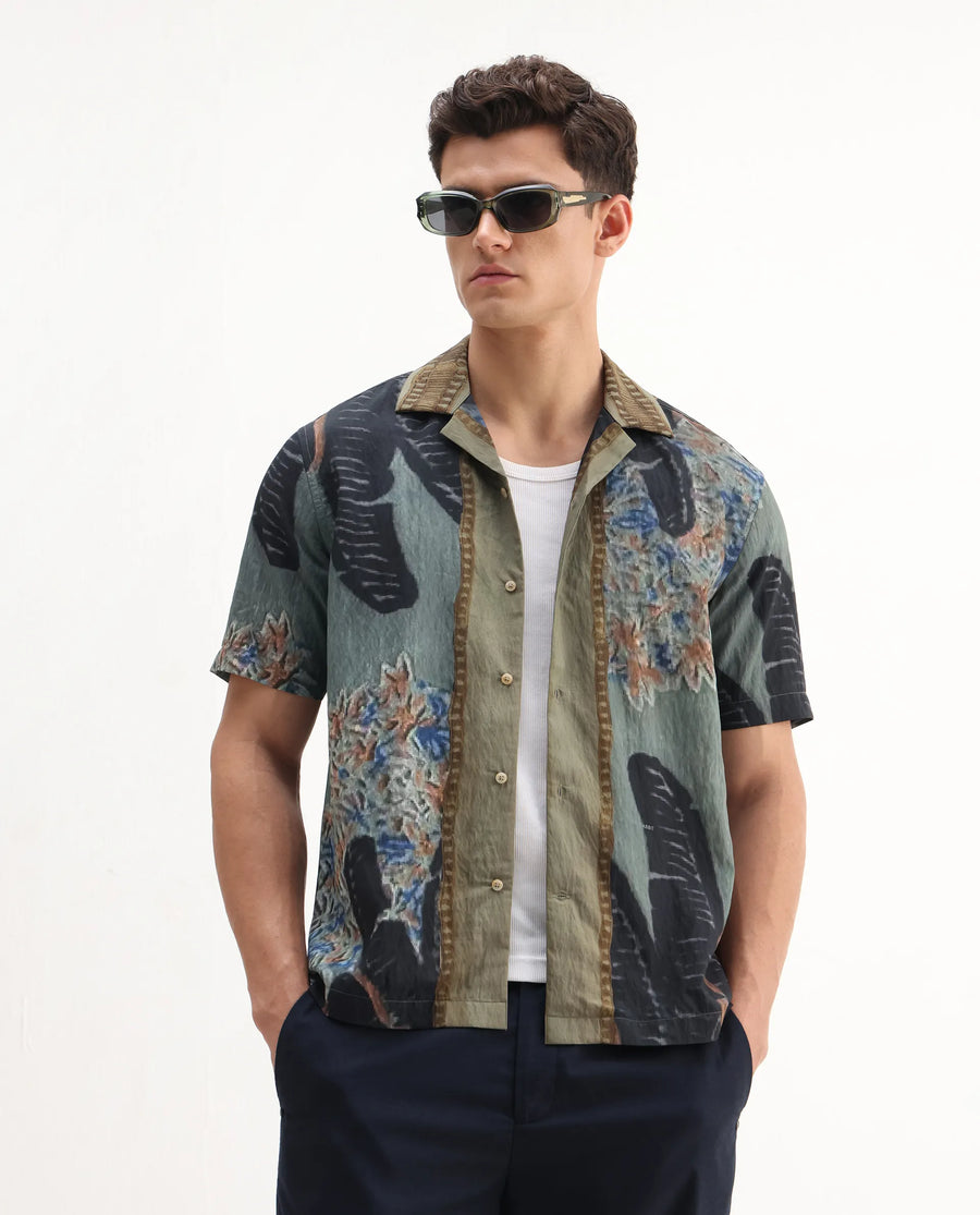 Green half sleeves printed shirt