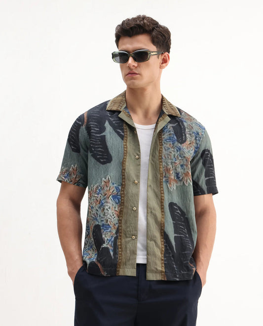Green half sleeves printed shirt